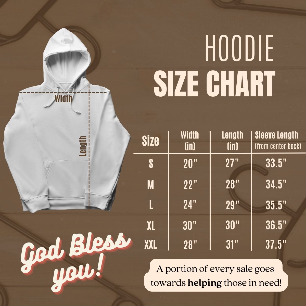 Cream Brown Dark Brown Minimalist Elegant Simple Hoodie Size Chart Instagram Post (1200 × 1200 px)